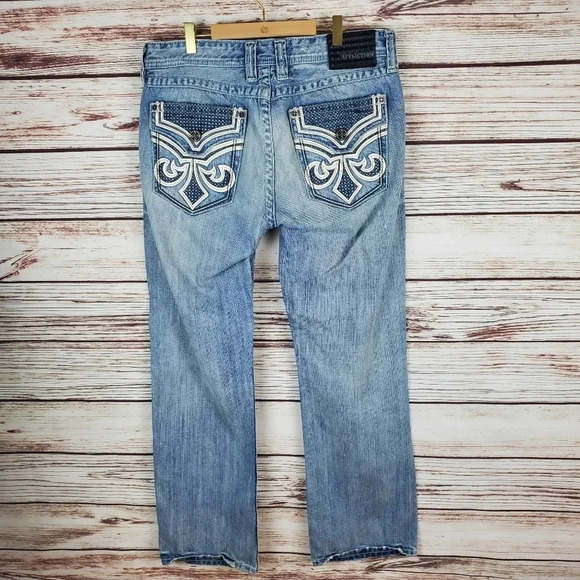 Affliction Premium Mens 34x32 Buckle Blake Distressed Straight Leg Jeans     #49 - Picture 6 of 13